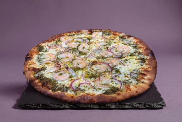 Shrimp Pesto Pizza.