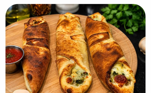 Mushroom, Spinach, Ricotta & Mozzarella Stromboli.