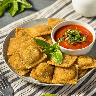 Fried Cheese Ravioli with Sauce